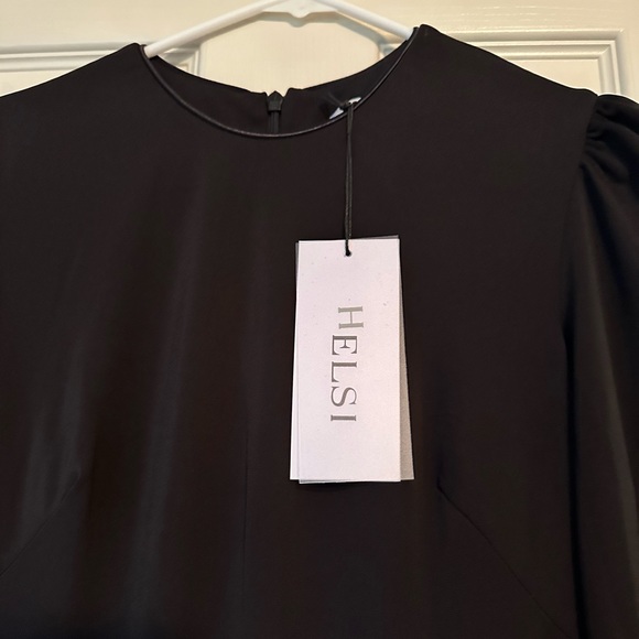 NWT - HELSI “Greta” Puff Sleeve Black Fringe Midi Dress with Gold Accents - Picture 10 of 15